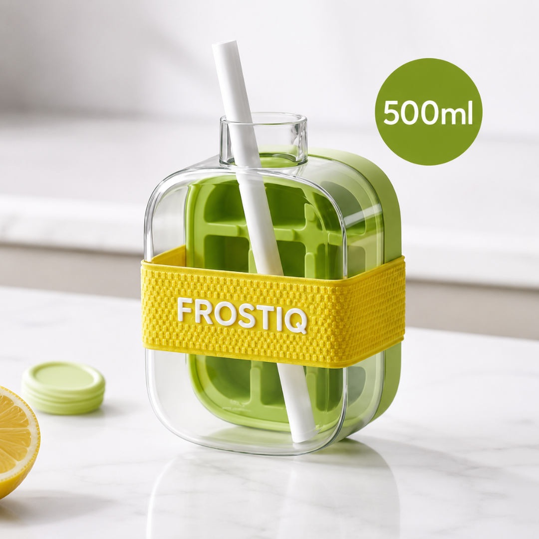 FROSTIQ Eiswürfel-Trinkflasche mit Strohhalm