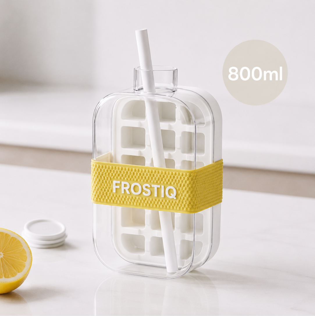 FROSTIQ Eiswürfel-Trinkflasche mit Strohhalm