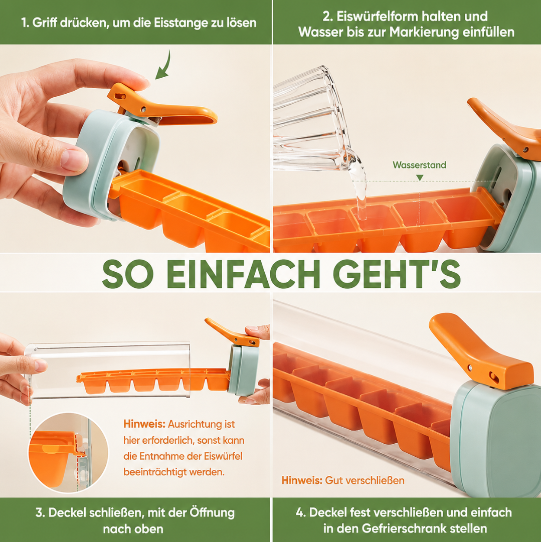 FROSTIQ Eiswürfelbox mit Einhand-Presssystem – Eiswürfelbehälter & Ice Cube Maker