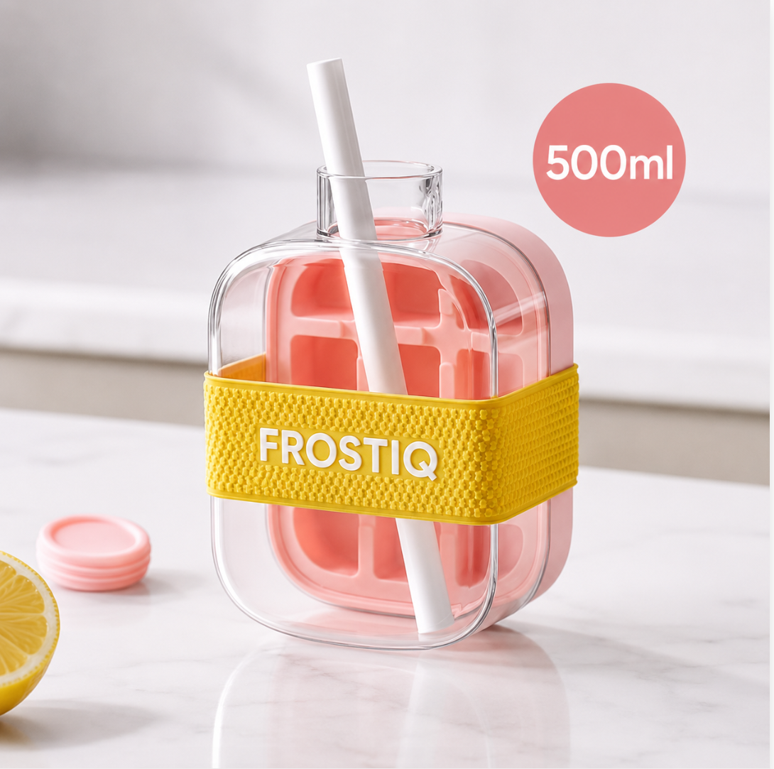 FROSTIQ Eiswürfel-Trinkflasche mit Strohhalm