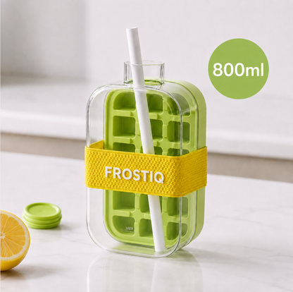 FROSTIQ Eiswürfel-Trinkflasche mit Strohhalm