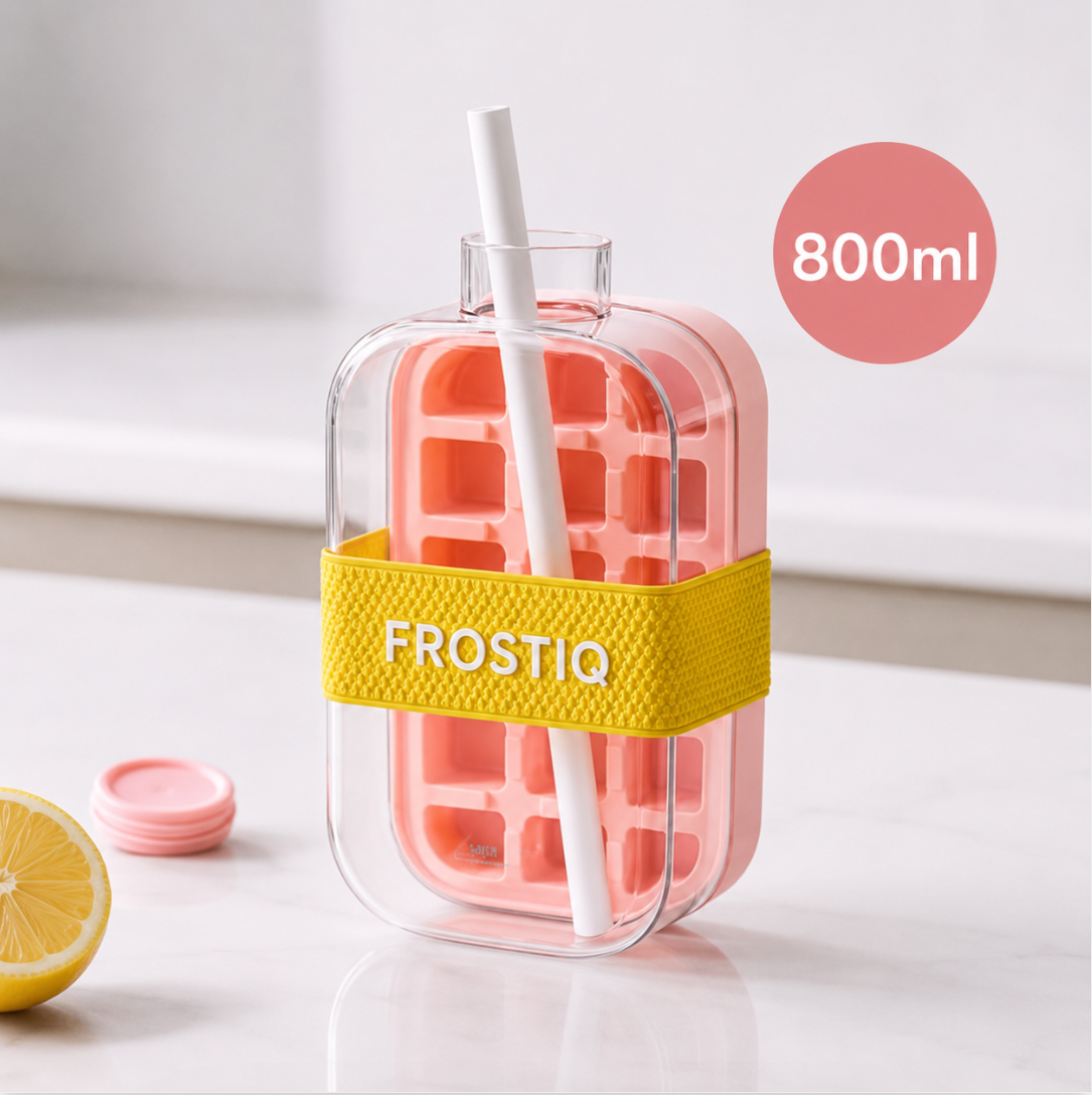 FROSTIQ Eiswürfel-Trinkflasche mit Strohhalm