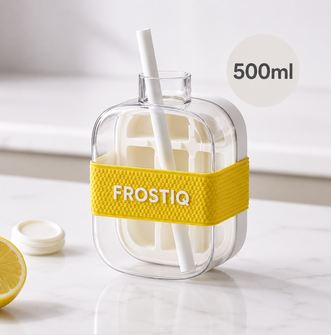FROSTIQ Eiswürfel-Trinkflasche mit Strohhalm