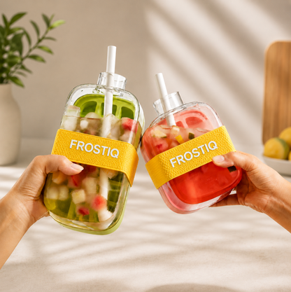 FROSTIQ Eiswürfel-Trinkflasche mit Strohhalm