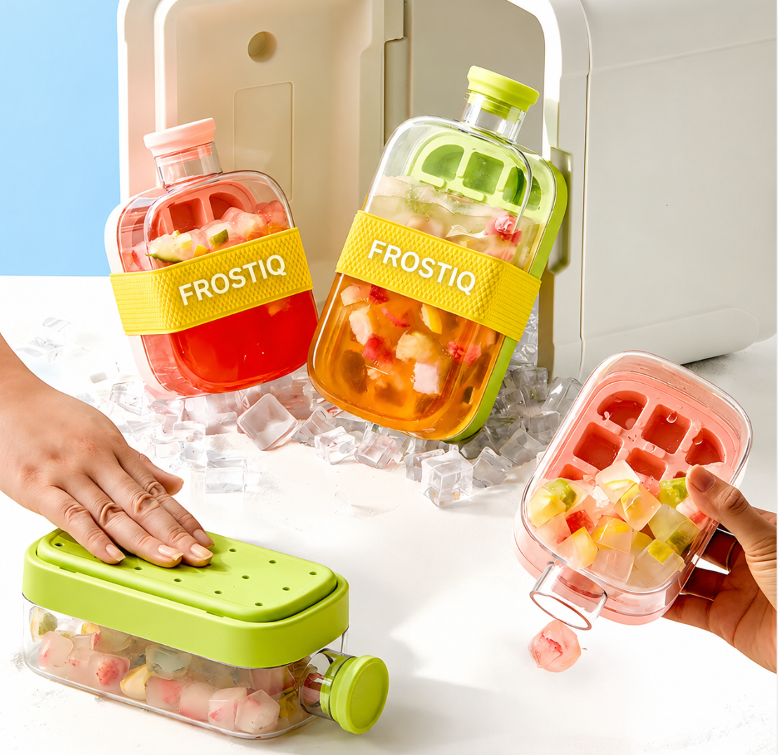 FROSTIQ Eiswürfel-Trinkflasche mit Strohhalm